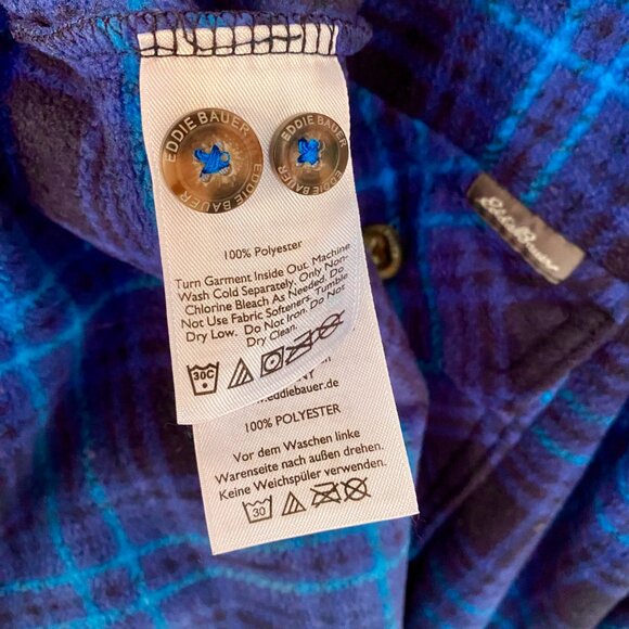 Eddie Bauer Mens Fleece Button Up Shirt, Long Sleeve, Blue/Black Plaid, Size 2XL - Picture 9 of 12